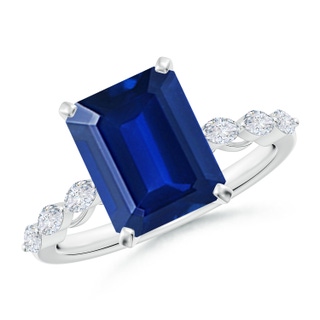 10x8mm AAAA Emerald-Cut Blue Sapphire Engagement Ring with Marquise Diamonds in P950 Platinum