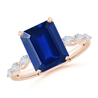 10x8mm AAAA Emerald-Cut Blue Sapphire Engagement Ring with Marquise Diamonds in Rose Gold