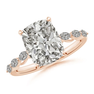 10x7.5mm KI3 Cushion Rectangular Diamond Engagement Ring with Marquise Accents in Rose Gold