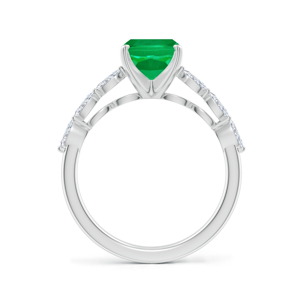 9x7mm AAA Cushion Rectangular Emerald Engagement Ring with Marquise Diamonds in White Gold Side 199