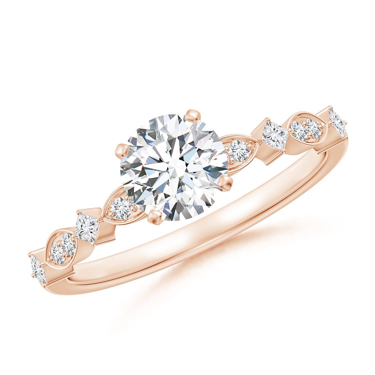 5.9mm GVS2 Round Diamond Engagement Ring with Marquise Motifs in Rose Gold
