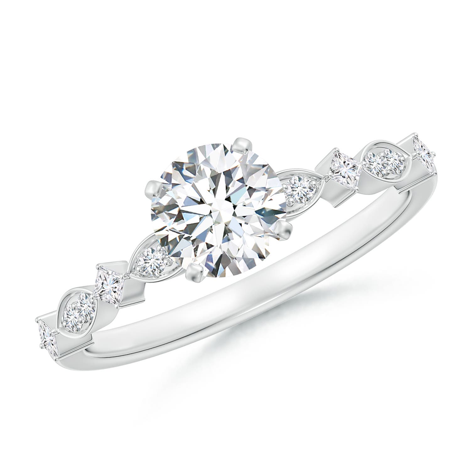 5.9mm GVS2 Round Diamond Engagement Ring with Marquise Motifs in White Gold