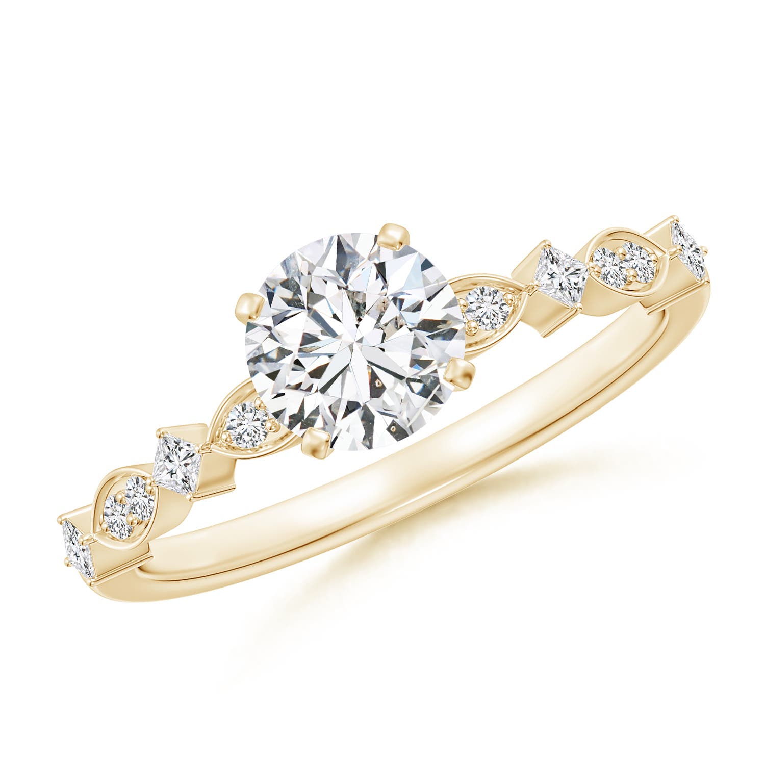 5.9mm HSI2 Round Diamond Engagement Ring with Marquise Motifs in Yellow Gold