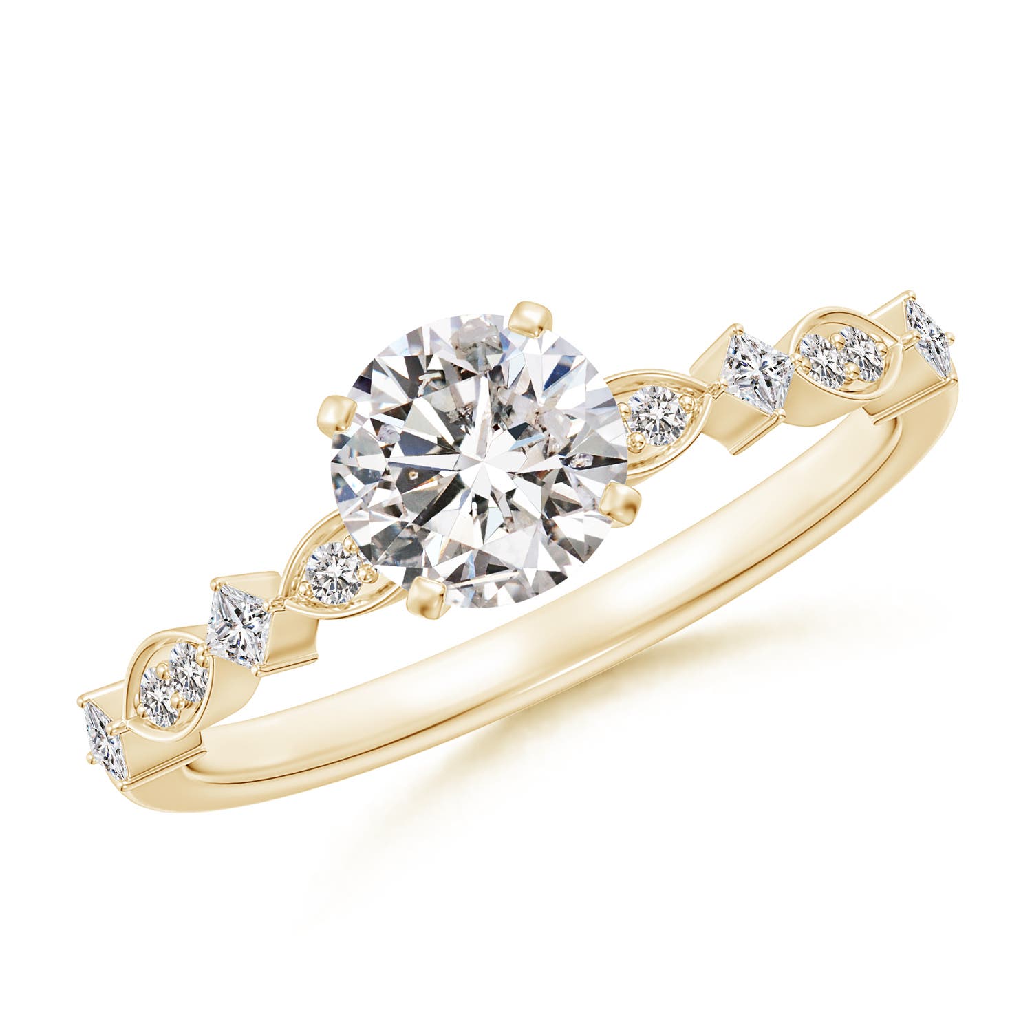 5.9mm IJI1I2 Round Diamond Engagement Ring with Marquise Motifs in Yellow Gold