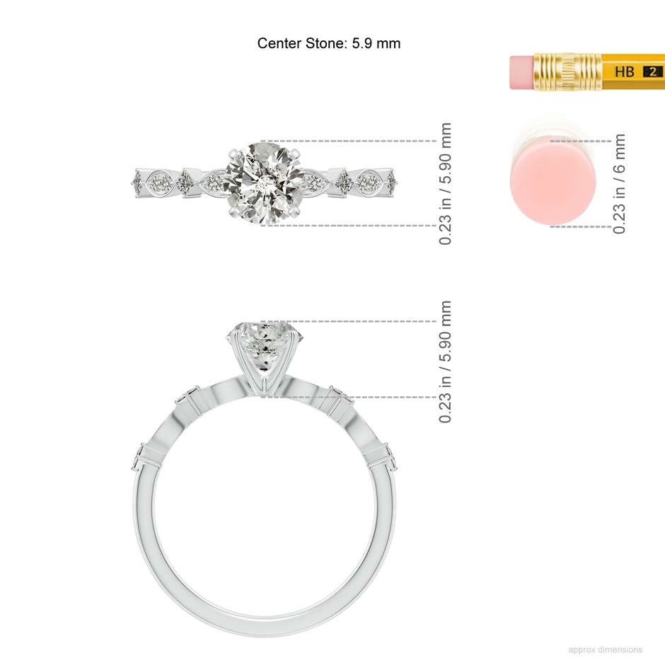 5.9mm KI3 Round Diamond Engagement Ring with Marquise Motifs in White Gold ruler