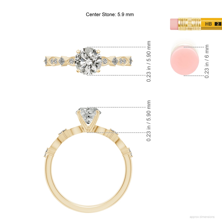 5.9mm KI3 Round Diamond Engagement Ring with Marquise Motifs in Yellow Gold ruler