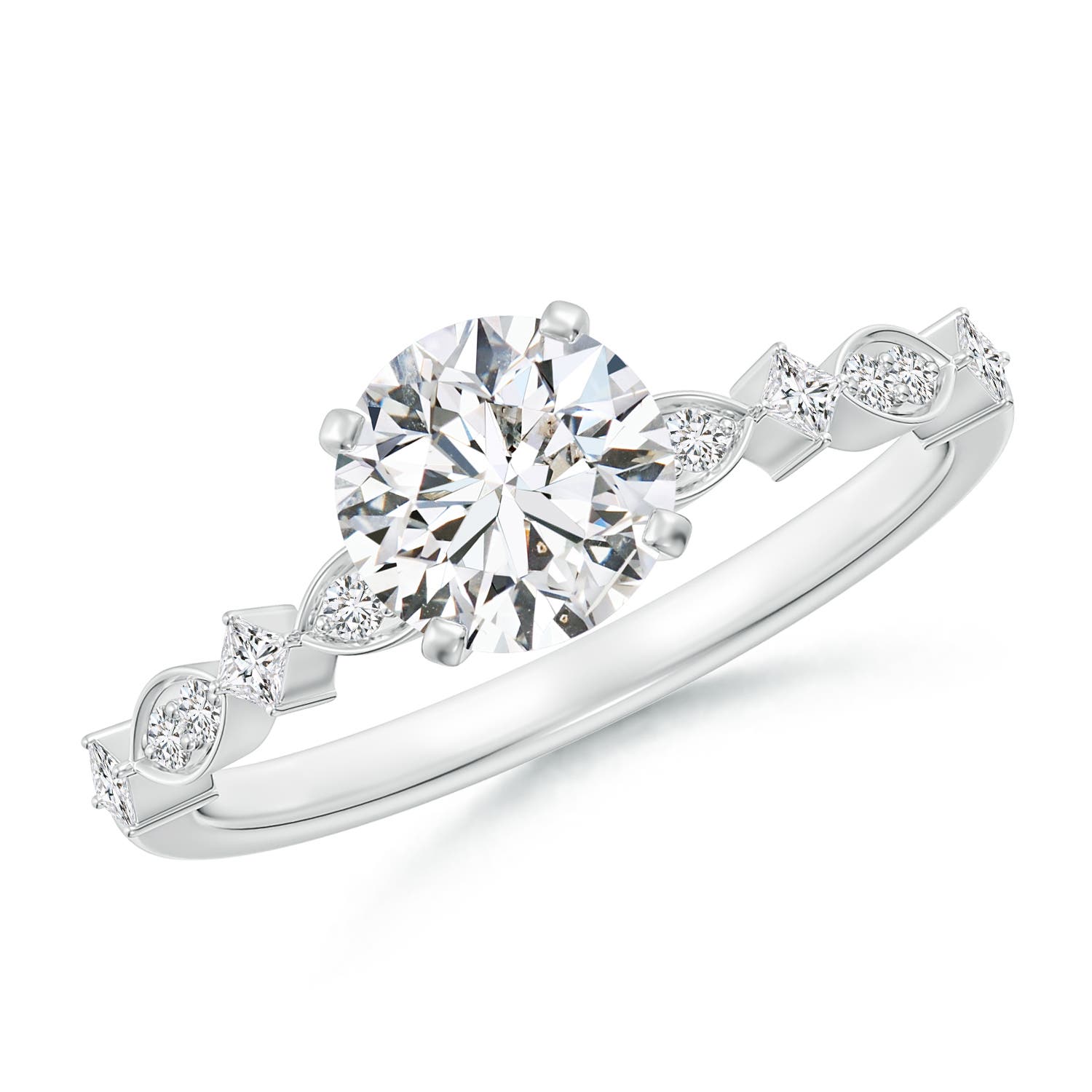 6.4mm HSI2 Round Diamond Engagement Ring with Marquise Motifs in White Gold