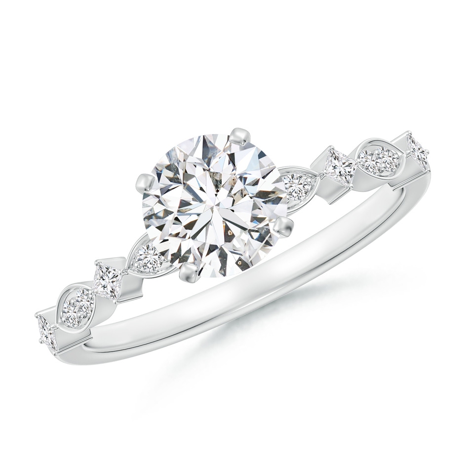 6.4mm HSI2 Round Diamond Engagement Ring with Marquise Motifs in White Gold 