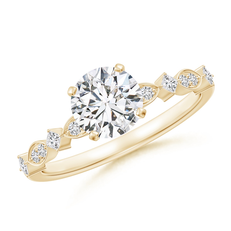 6.4mm HSI2 Round Diamond Engagement Ring with Marquise Motifs in Yellow Gold 
