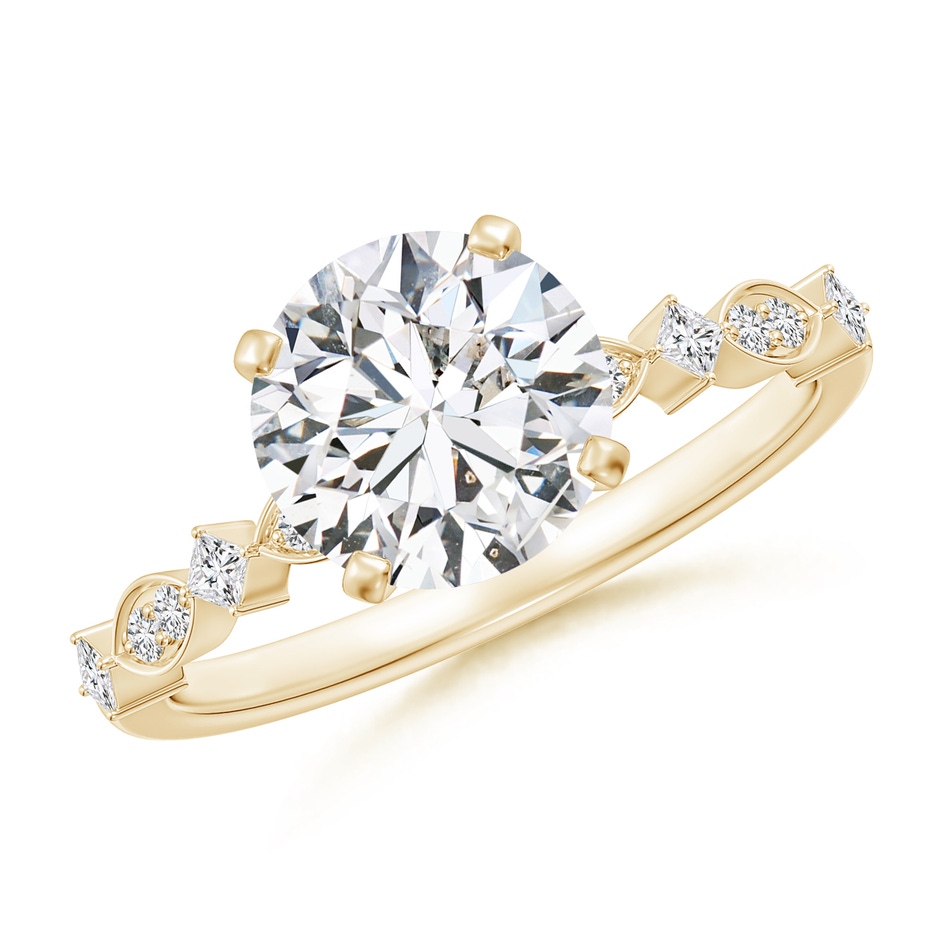8mm HSI2 Round Diamond Engagement Ring with Marquise Motifs in Yellow Gold 