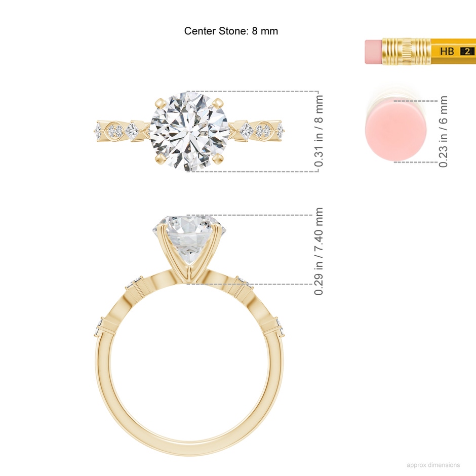 8mm HSI2 Round Diamond Engagement Ring with Marquise Motifs in Yellow Gold ruler
