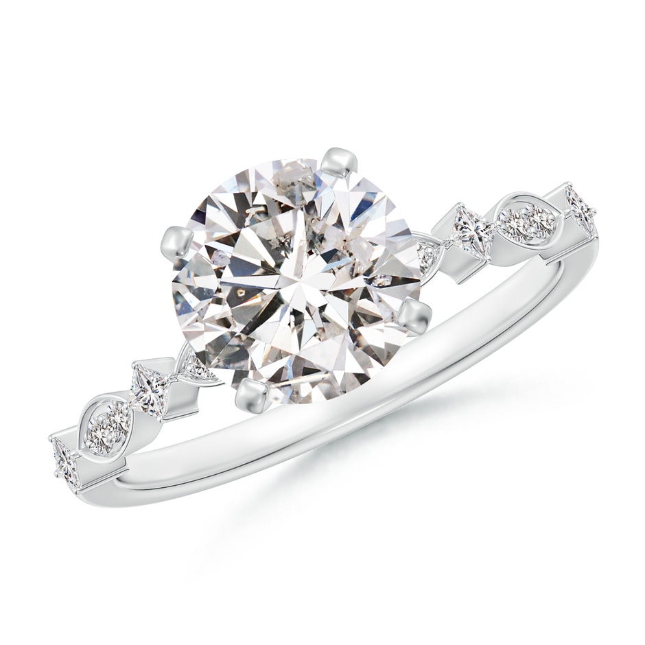 8mm IJI1I2 Round Diamond Engagement Ring with Marquise Motifs in White Gold 
