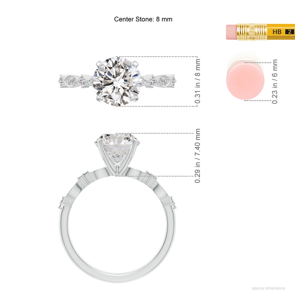 8mm IJI1I2 Round Diamond Engagement Ring with Marquise Motifs in White Gold ruler