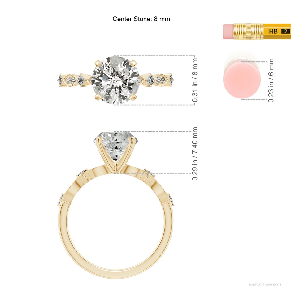 8mm KI3 Round Diamond Engagement Ring with Marquise Motifs in Yellow Gold ruler
