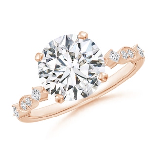 9.2mm HSI2 Round Diamond Engagement Ring with Marquise Motifs in 18K Rose Gold