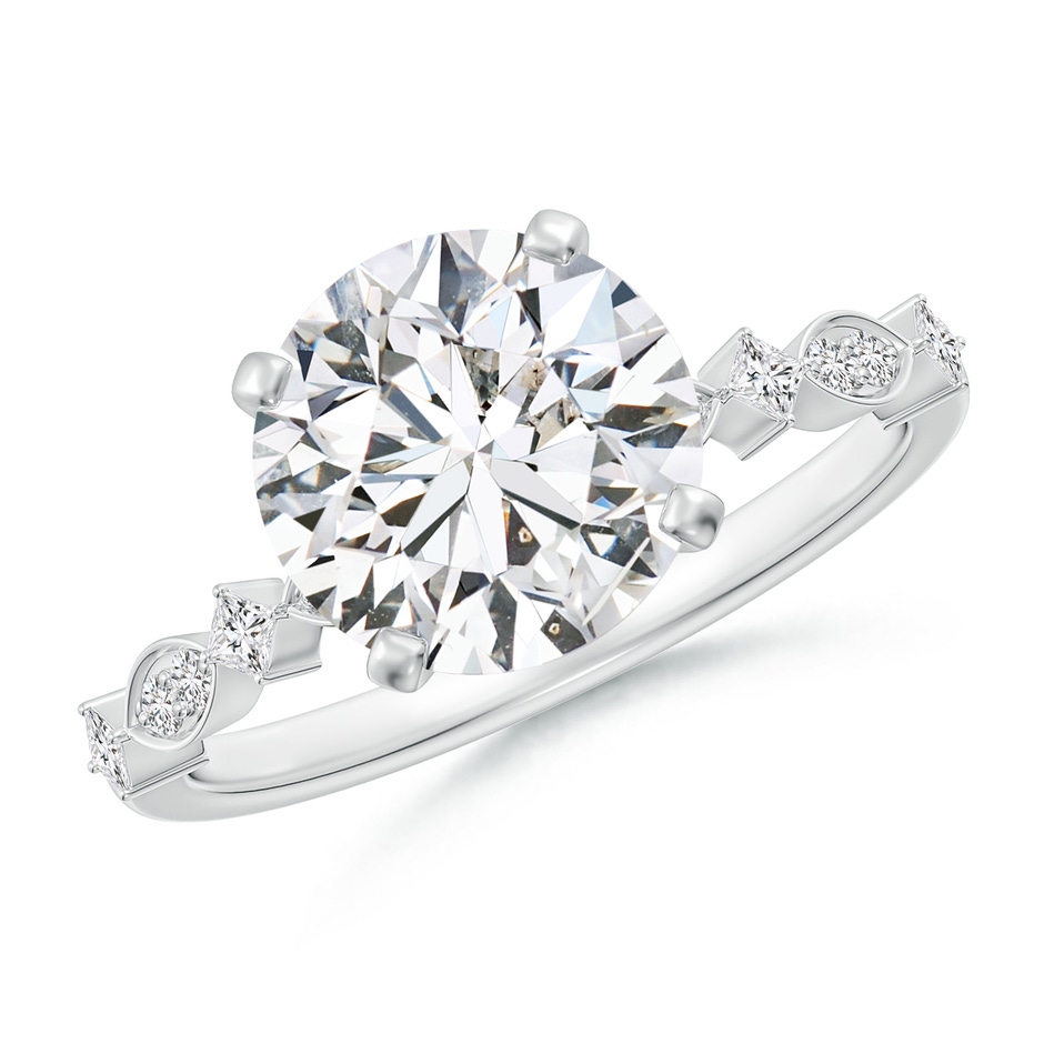 9.2mm HSI2 Round Diamond Engagement Ring with Marquise Motifs in White Gold 