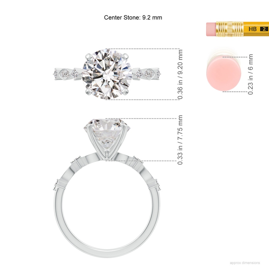 9.2mm IJI1I2 Round Diamond Engagement Ring with Marquise Motifs in White Gold ruler