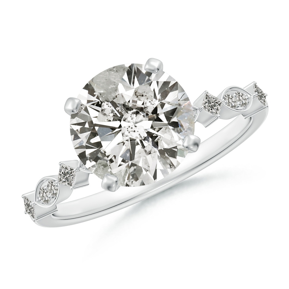 9.2mm KI3 Round Diamond Engagement Ring with Marquise Motifs in White Gold 