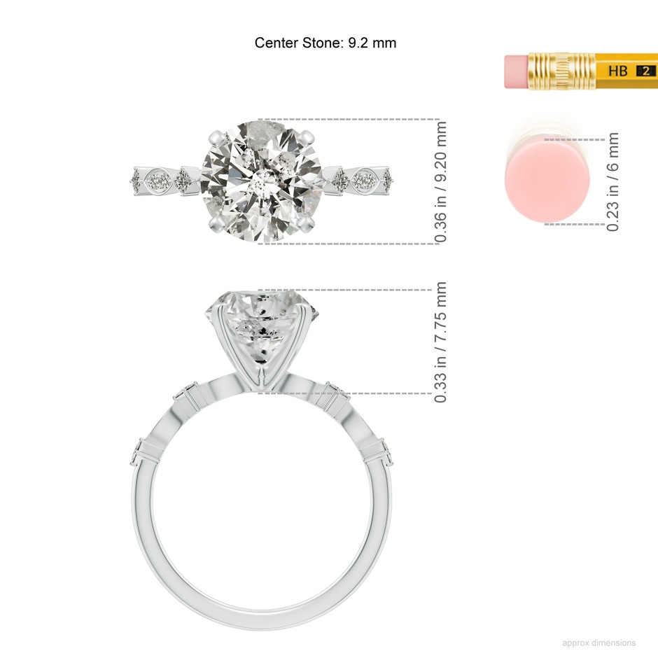 9.2mm KI3 Round Diamond Engagement Ring with Marquise Motifs in White Gold ruler
