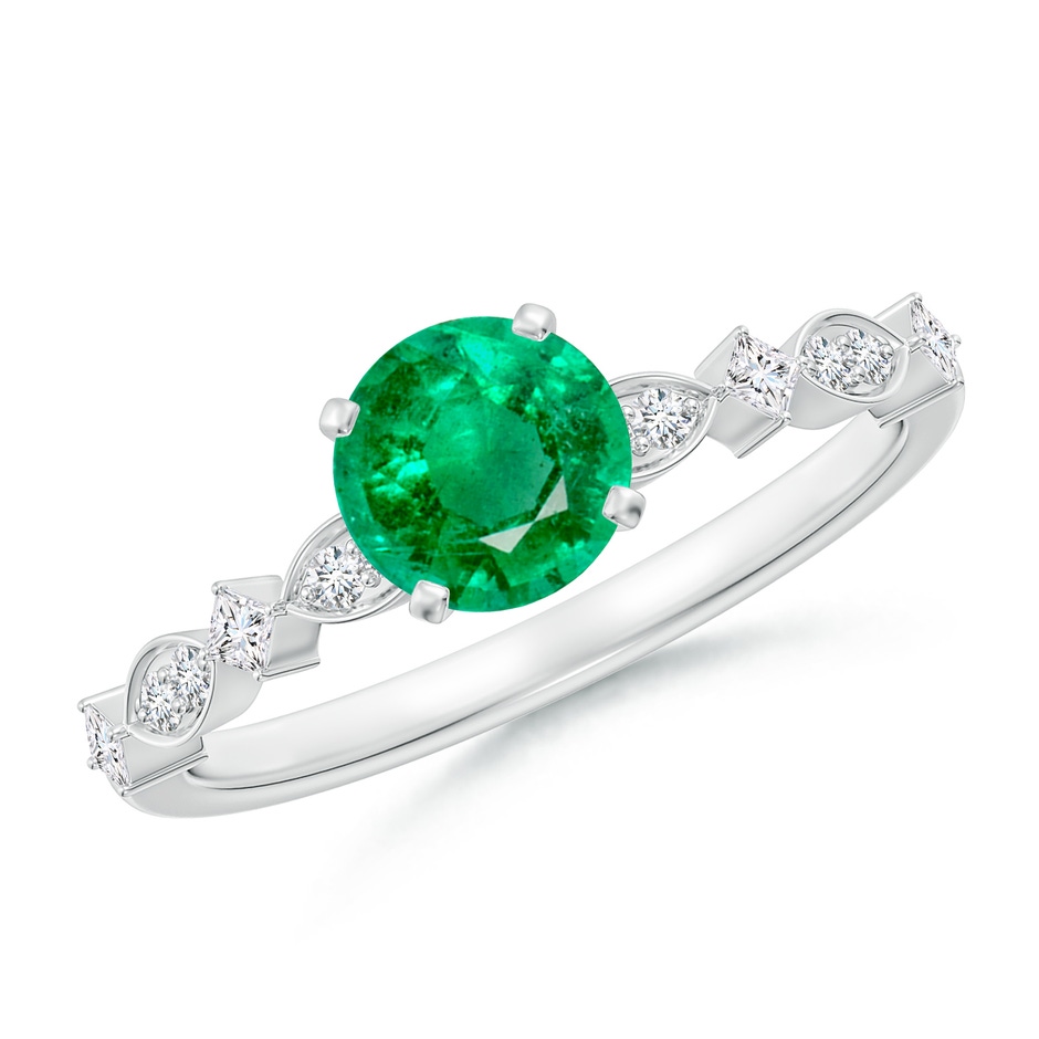 6mm AAA Round Emerald Engagement Ring with Marquise Motifs in White Gold 