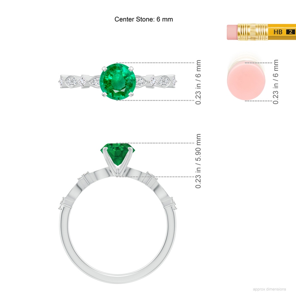 6mm AAA Round Emerald Engagement Ring with Marquise Motifs in White Gold ruler