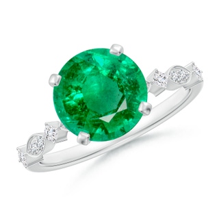 9mm AAA Round Emerald Engagement Ring with Marquise Motifs in P950 Platinum