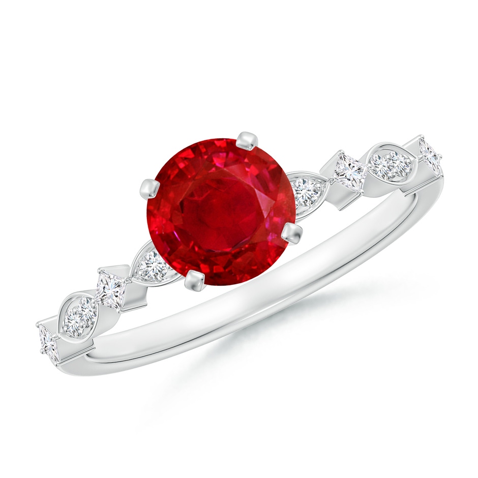 6.5mm AAA Round Ruby Engagement Ring with Marquise Motifs in White Gold 