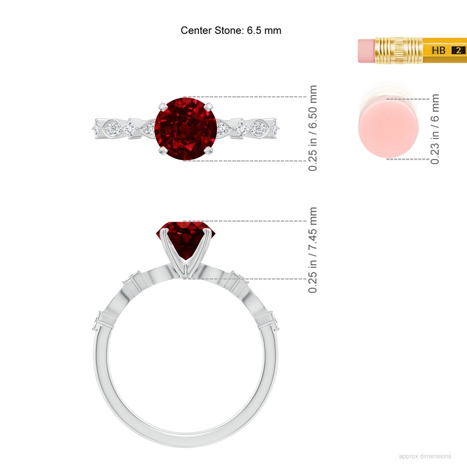 6.5mm AAAA Round Ruby Engagement Ring with Marquise Motifs in P950 Platinum ruler
