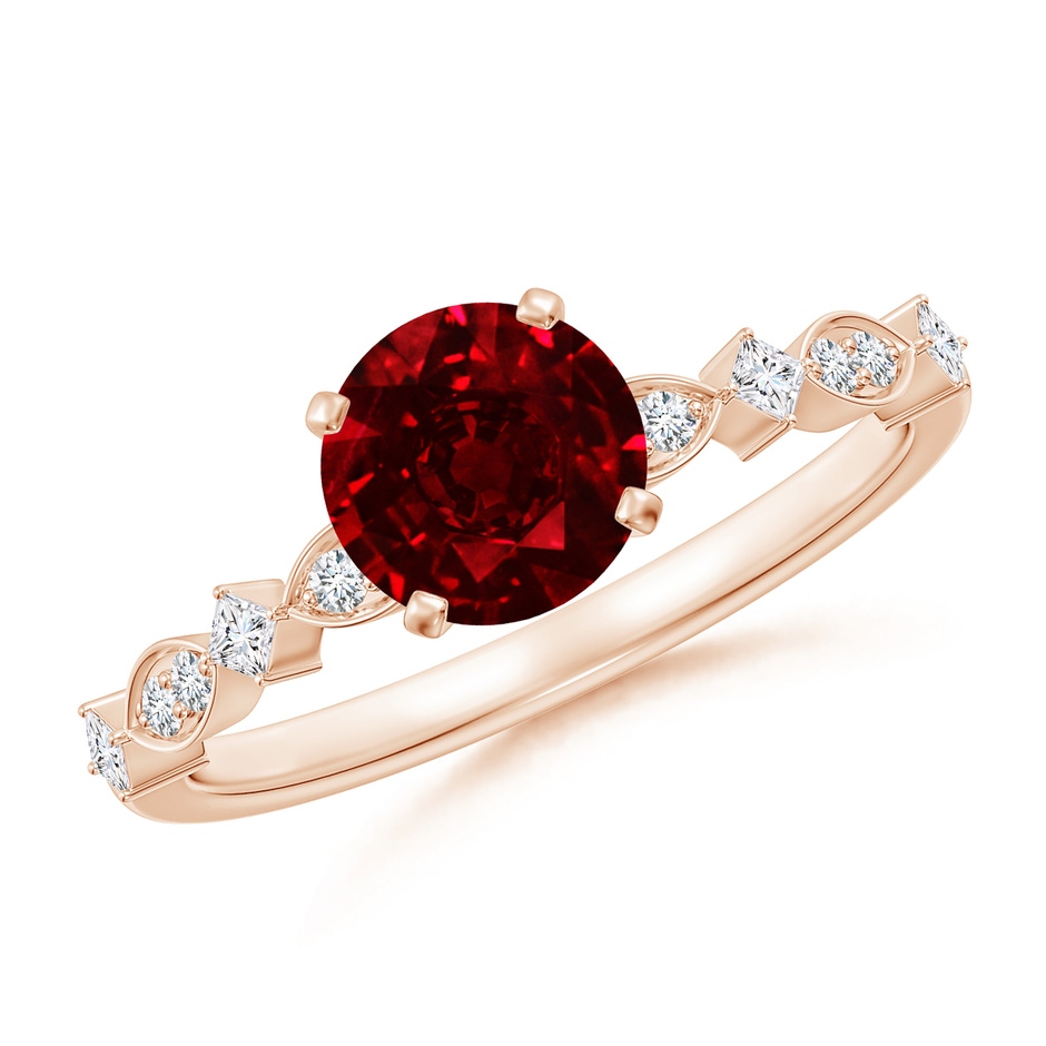 6.5mm AAAA Round Ruby Engagement Ring with Marquise Motifs in Rose Gold 