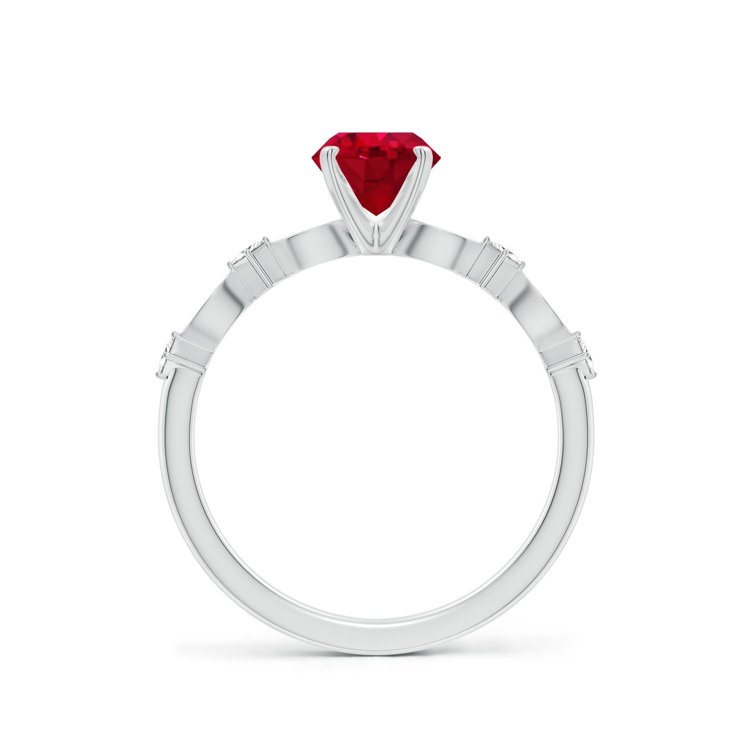6mm AAA Round Ruby Engagement Ring with Marquise Motifs in 18K White Gold