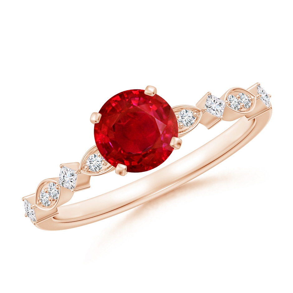 6mm AAA Round Ruby Engagement Ring with Marquise Motifs in Rose Gold 