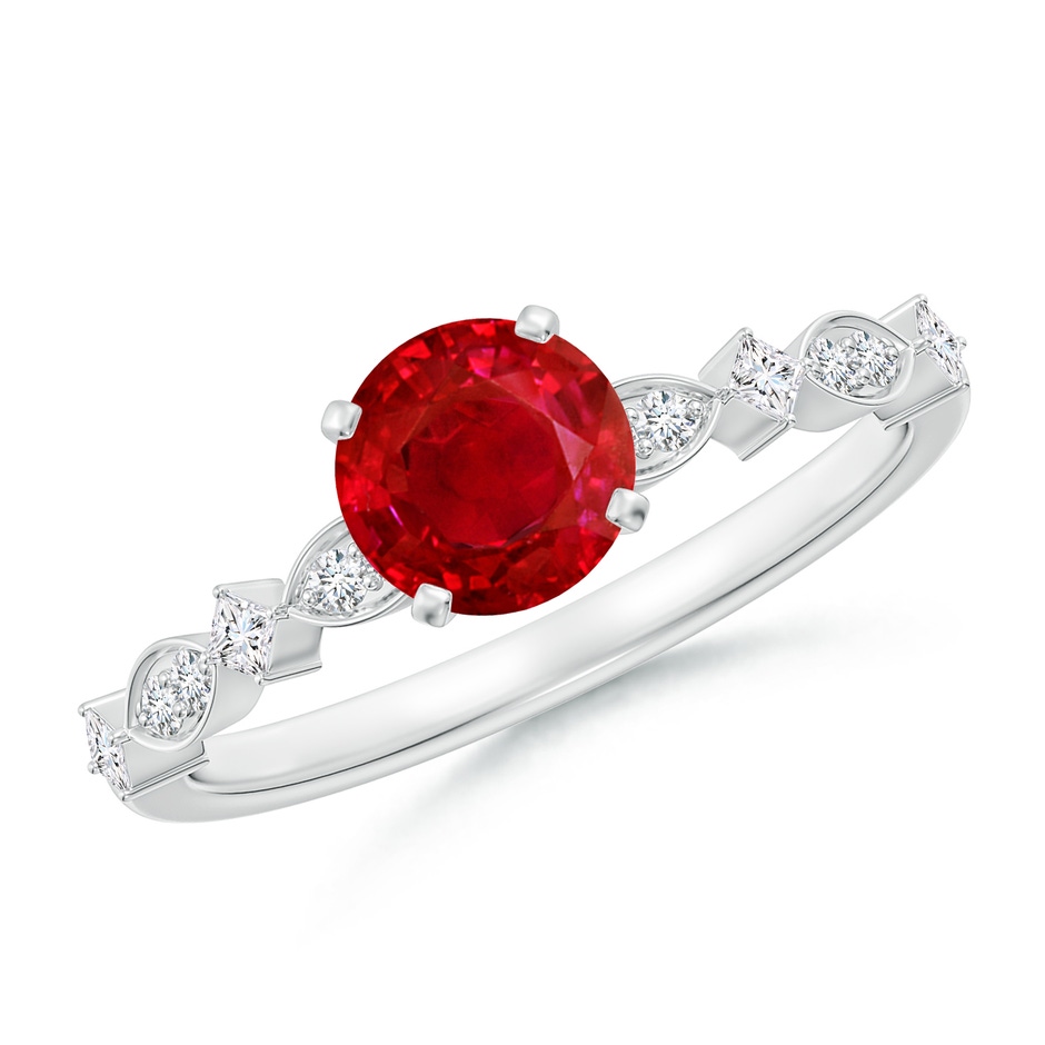 6mm AAA Round Ruby Engagement Ring with Marquise Motifs in White Gold 