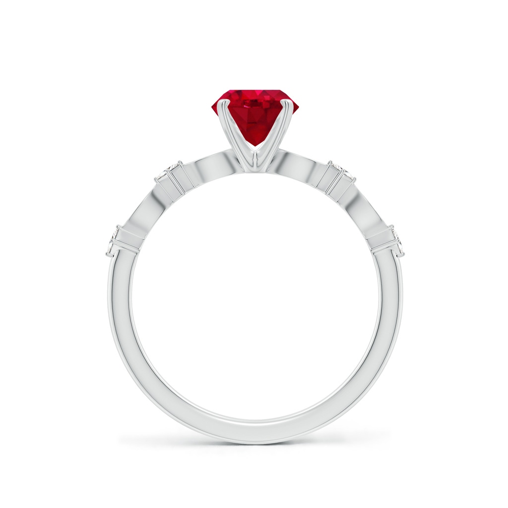6mm AAA Round Ruby Engagement Ring with Marquise Motifs in White Gold - side 199