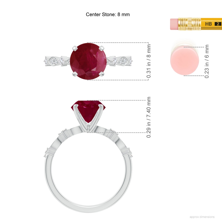 8mm A Round Ruby Engagement Ring with Marquise Motifs in 18K White Gold ruler