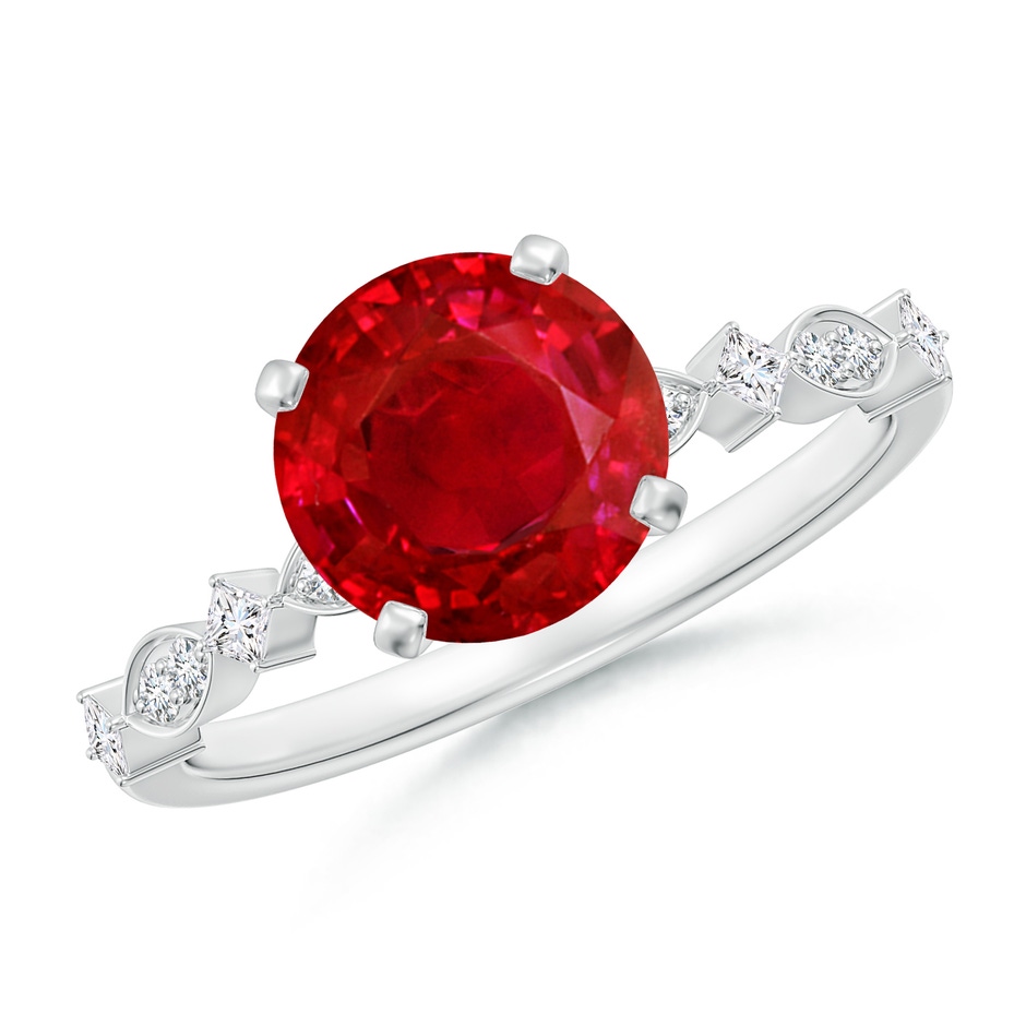 8mm AAA Round Ruby Engagement Ring with Marquise Motifs in White Gold 