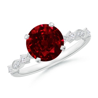 8mm AAAA Round Ruby Engagement Ring with Marquise Motifs in P950 Platinum