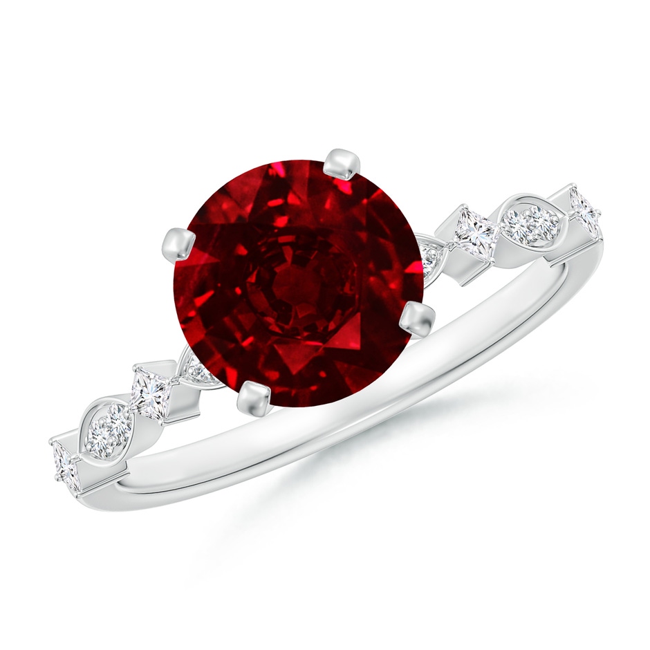 8mm AAAA Round Ruby Engagement Ring with Marquise Motifs in P950 Platinum 