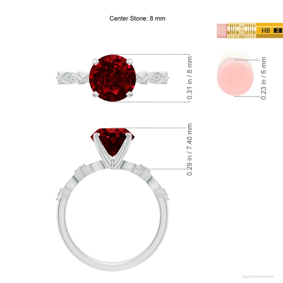 8mm AAAA Round Ruby Engagement Ring with Marquise Motifs in P950 Platinum ruler