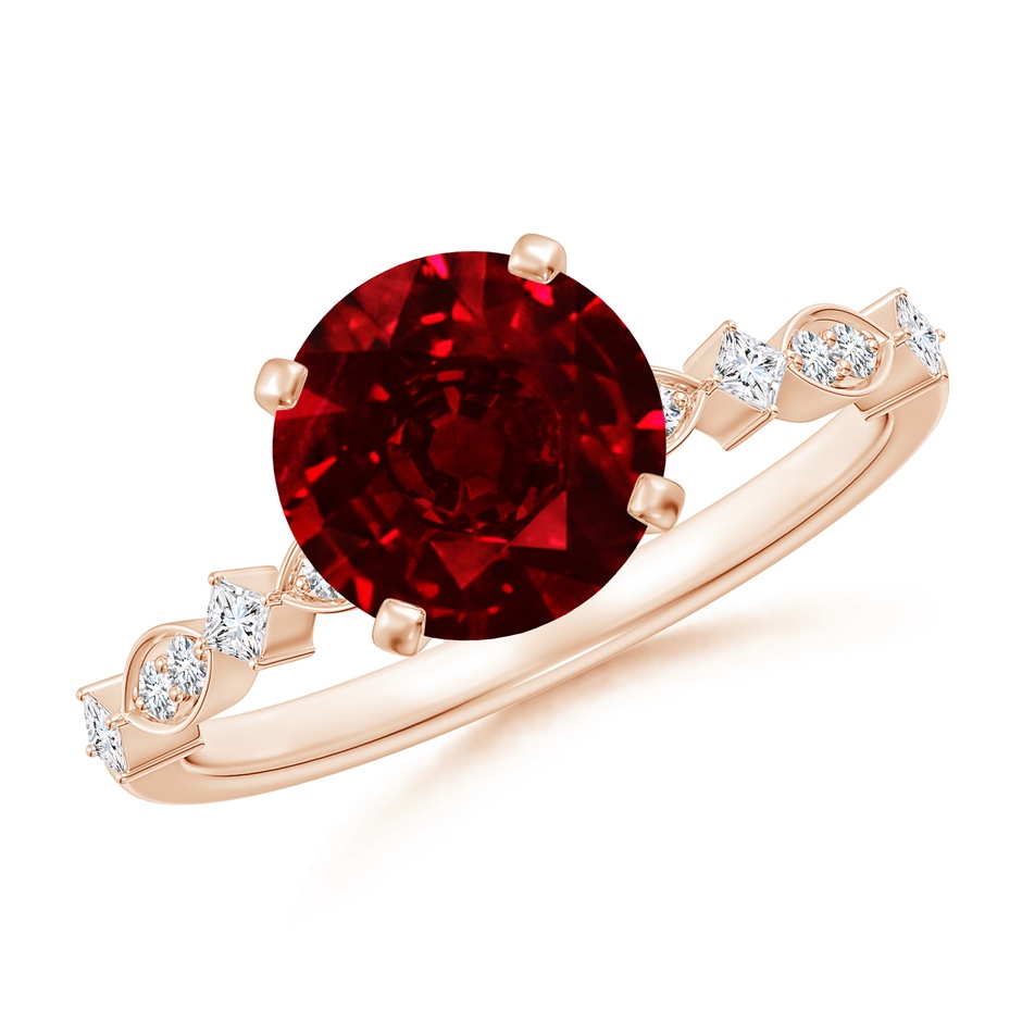 8mm AAAA Round Ruby Engagement Ring with Marquise Motifs in Rose Gold 
