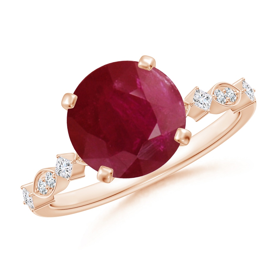 9mm A Round Ruby Engagement Ring with Marquise Motifs in Rose Gold 