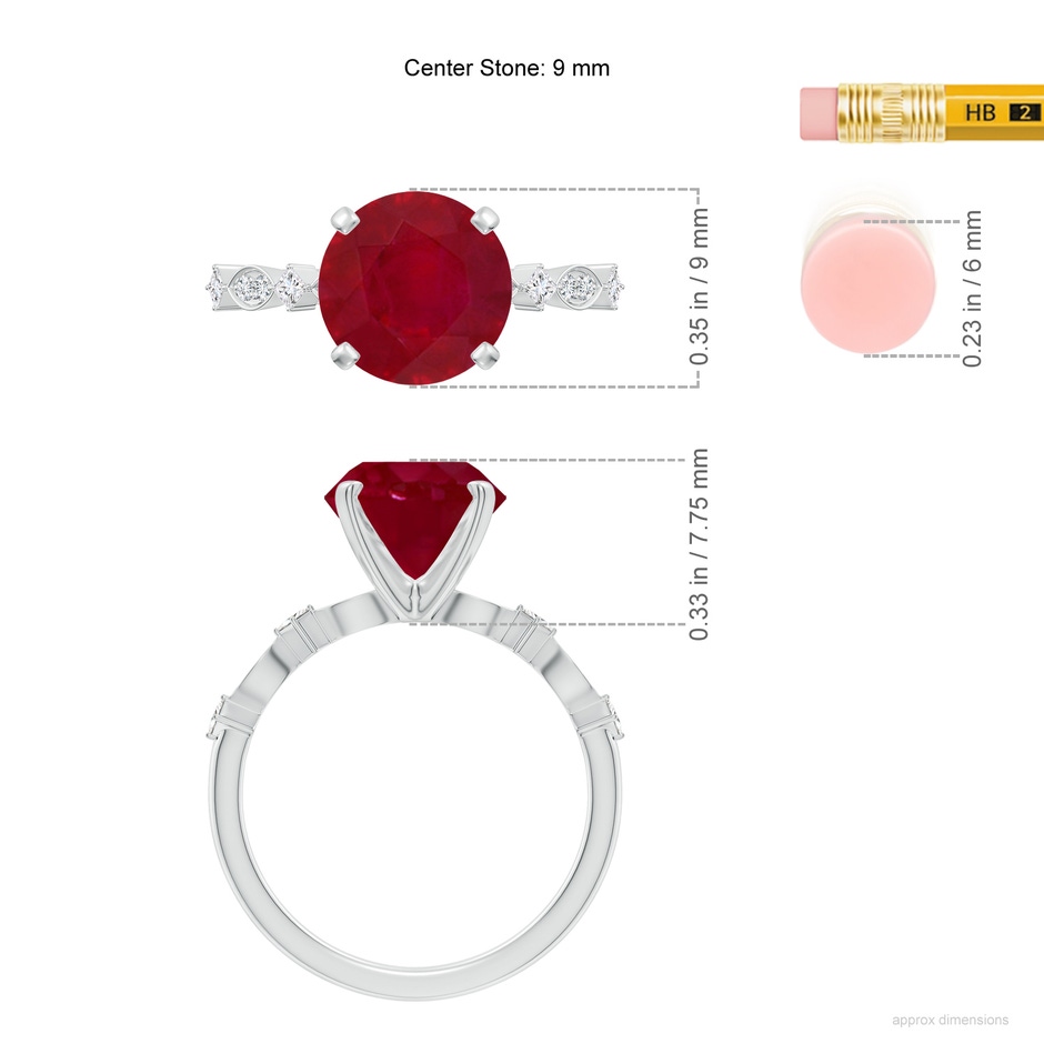 9mm AA Round Ruby Engagement Ring with Marquise Motifs in P950 Platinum ruler