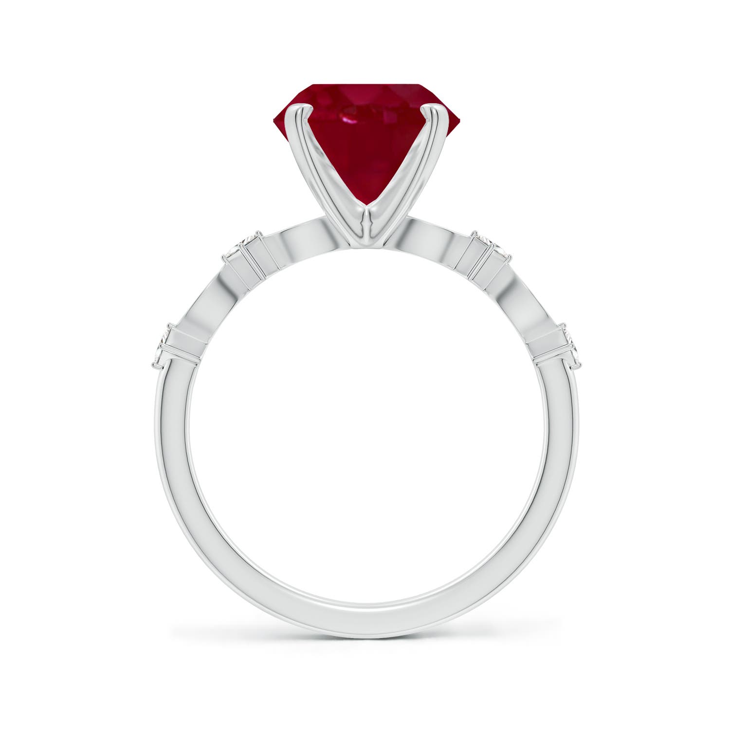 9mm AA Round Ruby Engagement Ring with Marquise Motifs in White Gold