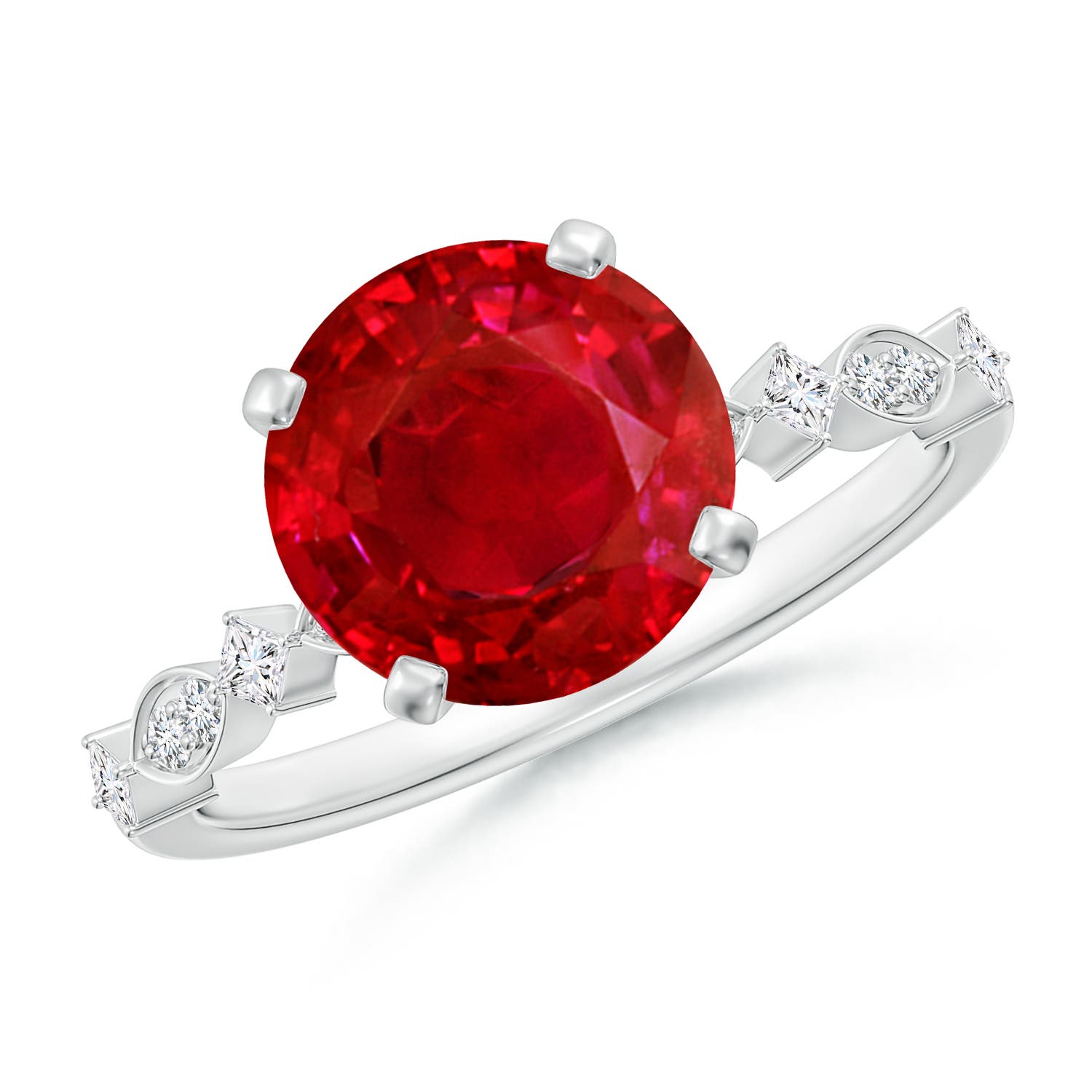 Angara 3.71 CTW Round Ruby Engagement Ring with Marquise Motifs in 18K White Gold