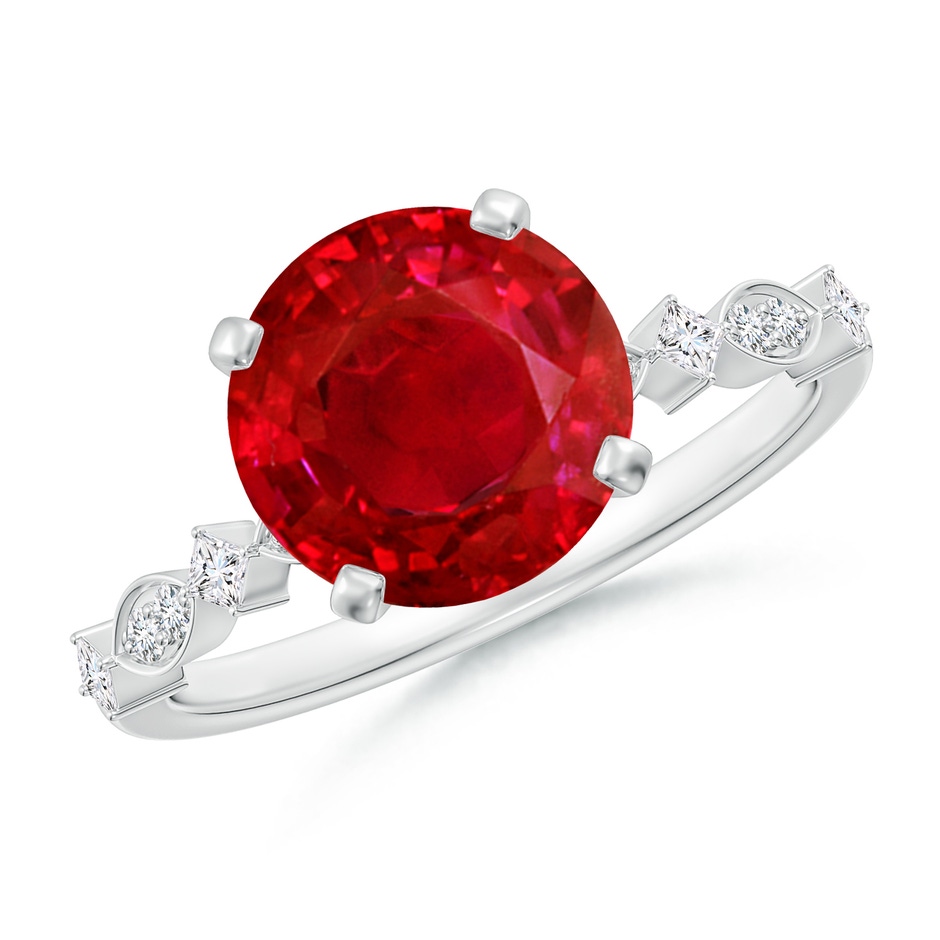 9mm AAA Round Ruby Engagement Ring with Marquise Motifs in P950 Platinum 