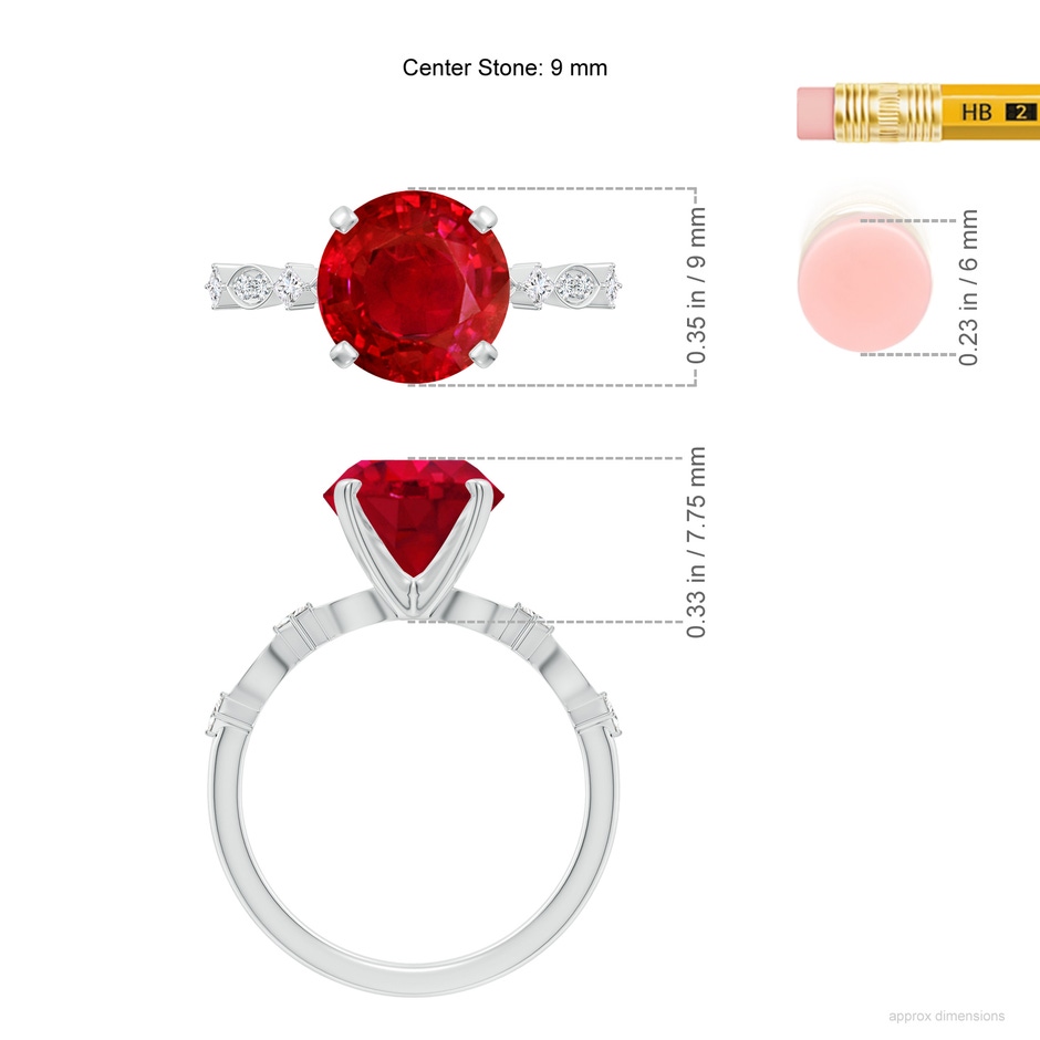 9mm AAA Round Ruby Engagement Ring with Marquise Motifs in P950 Platinum ruler