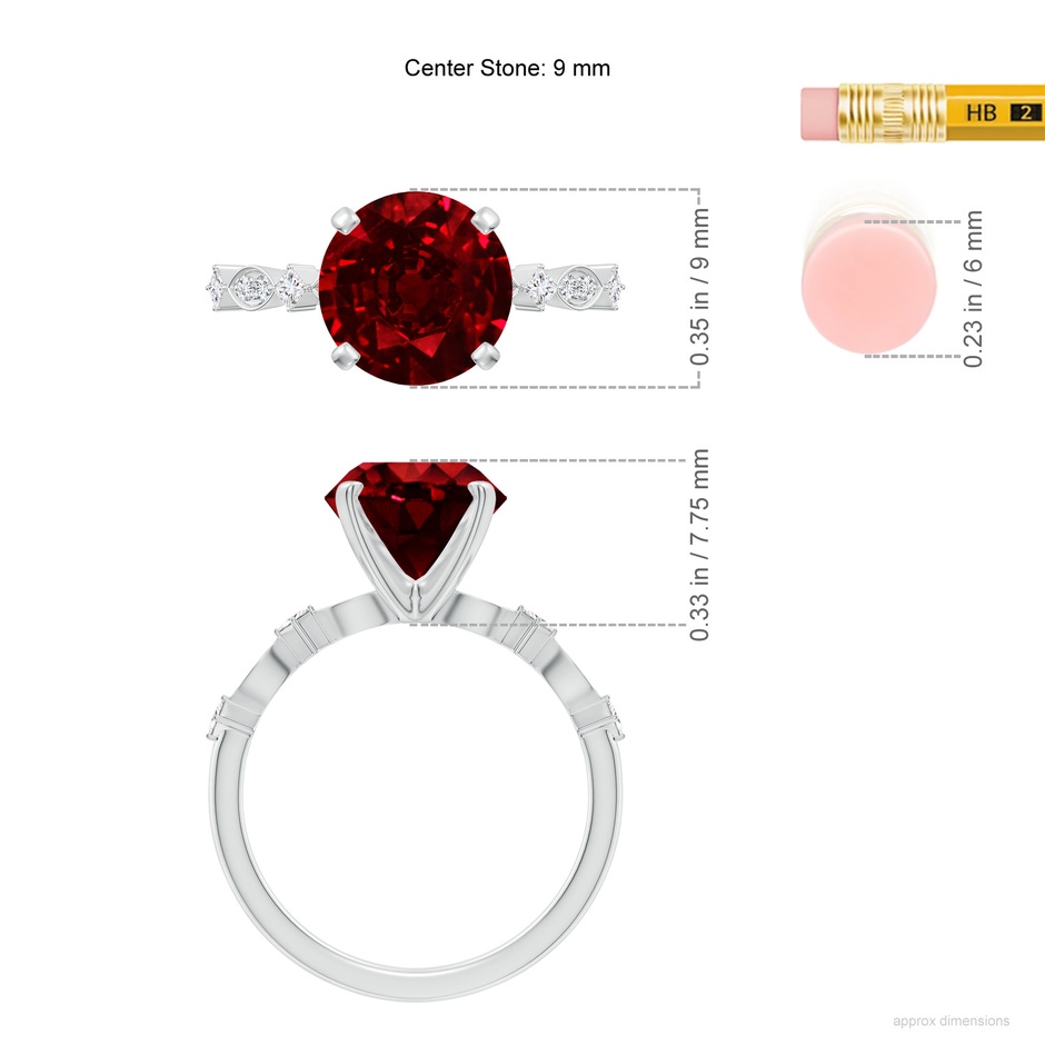 9mm AAAA Round Ruby Engagement Ring with Marquise Motifs in P950 Platinum ruler