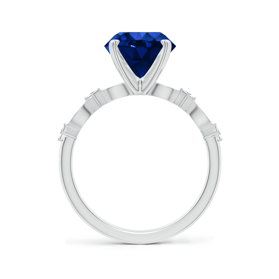 9mm Lab-Grown Round Blue Sapphire Engagement Ring with Marquise Motifs in 18K White Gold side 199