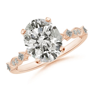 10x8mm KI3 Oval Diamond Engagement Ring with Marquise Motifs in Rose Gold