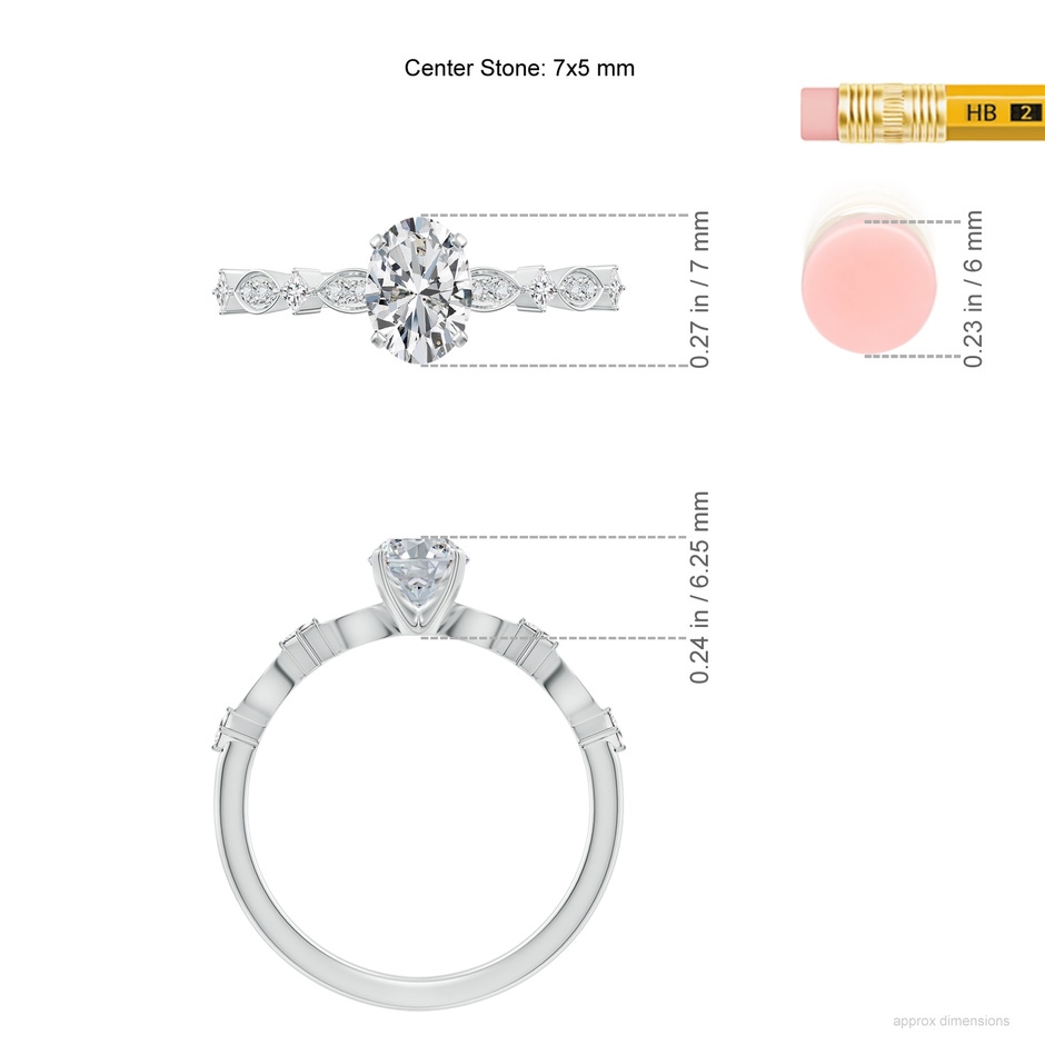 7x5mm HSI2 Oval Diamond Engagement Ring with Marquise Motifs in White Gold ruler