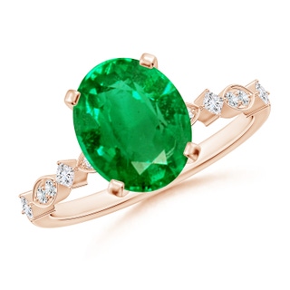 10x8mm AAA Oval Emerald Engagement Ring with Marquise Motifs in 10K Rose Gold